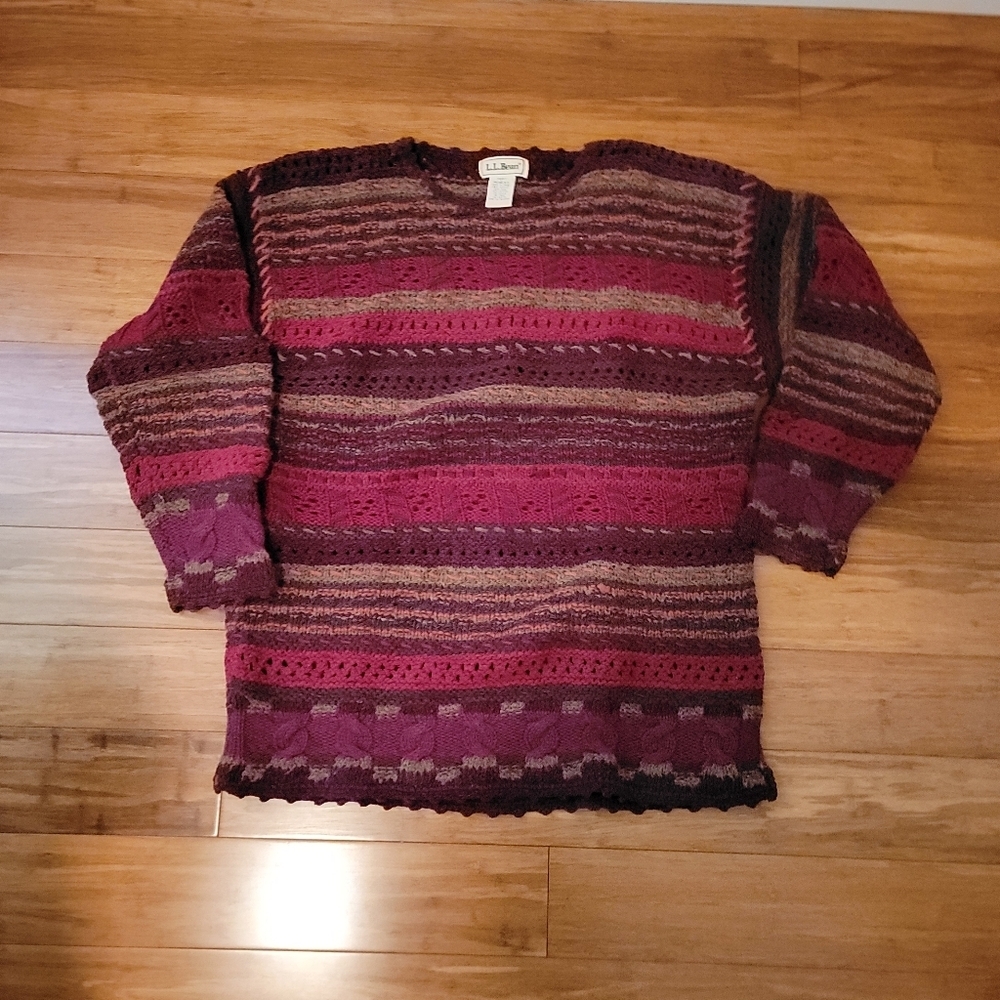 L.L. Bean  Vintage Multicolor Blend Crochet Sweater Size L
